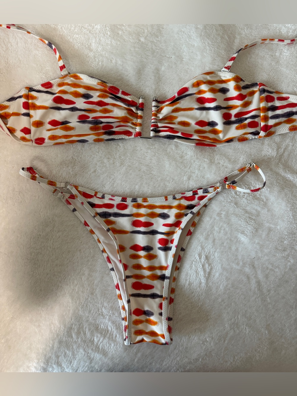 Glassons White Bikini with Red, Orange & Black Spot Print